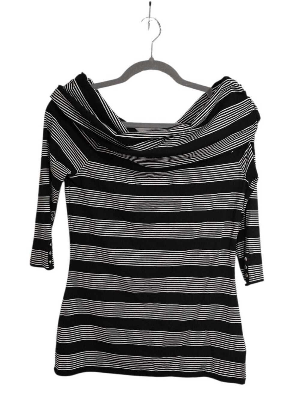 White House Black Market Black and White Striped Off-Shoulder Top